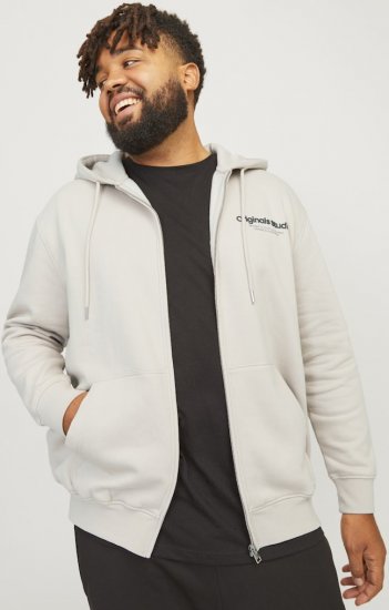 Jack & Jones ESTERBRO Zip Hoodie Light Grey - Суичъри & cуичъри с качулка - мъжки суичъри големи размери
