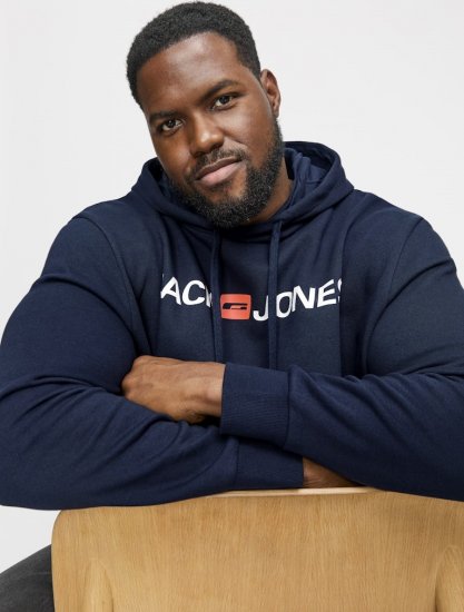 Jack & Jones CORP OLD LOGO REG FIT Hoodie Navy Blazer - Суичъри & cуичъри с качулка - мъжки суичъри големи размери
