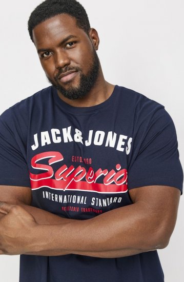 Jack & Jones LOGO O-Neck T-Shirt Dark Blue - Тениски - мъжки тениски големи размери