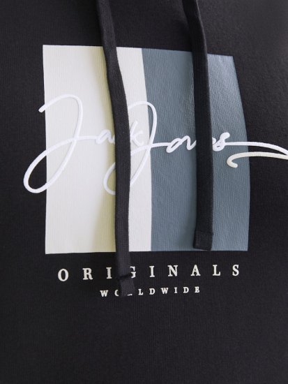 Jack & Jones Frederiksberg Box Script Hoodie Black - Суичъри & cуичъри с качулка - мъжки суичъри големи размери