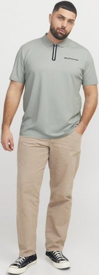 Jack & Jones Fusion Pique Zipper Polo Green/Blue - Поло тениски - мъжки тениски с яка големи размери