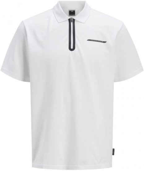 Jack & Jones Fusion Pique Zipper Polo Bright White - Поло тениски - мъжки тениски с яка големи размери