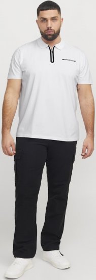 Jack & Jones Fusion Pique Zipper Polo Bright White - Поло тениски - мъжки тениски с яка големи размери