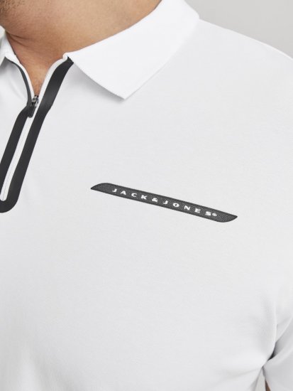 Jack & Jones Fusion Pique Zipper Polo Bright White - Поло тениски - мъжки тениски с яка големи размери