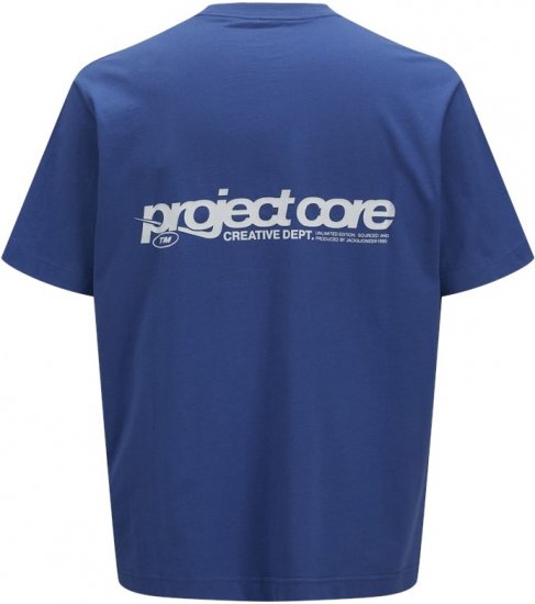 Jack & Jones Union Front & Back Print Crew Neck T-Shirt Beaucoup Blue - Тениски - мъжки тениски големи размери