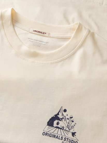 Jack & Jones Bellagio Collage Crew Neck T-Shirt Antique White - Тениски - мъжки тениски големи размери