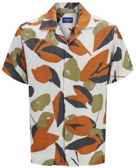 Jack & Jones Vira Marshall AOP Short Sleeve Shirt Cloud Dancer - Ризи - мъжки ризи големи размери