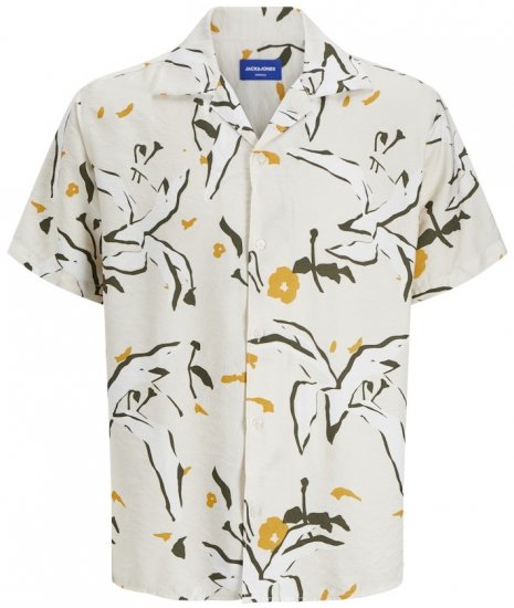 Jack & Jones Vira Marshall AOP Short Sleeve Shirt Buttercream - Ризи - мъжки ризи големи размери