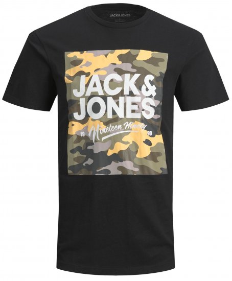 Jack & Jones JJPETE SHAPE Camo Print T-Shirt Black - Тениски - мъжки тениски големи размери