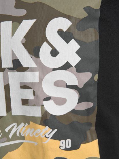Jack & Jones JJPETE SHAPE Camo Print T-Shirt Black - Тениски - мъжки тениски големи размери