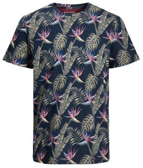 Jack & Jones JJCOASTAL AOP T-Shirt Navy - Тениски - мъжки тениски големи размери