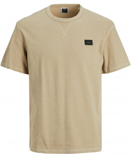 Jack & Jones JCOCLASSIC WAFFLE BADGE TEE Beige - Тениски - мъжки тениски големи размери
