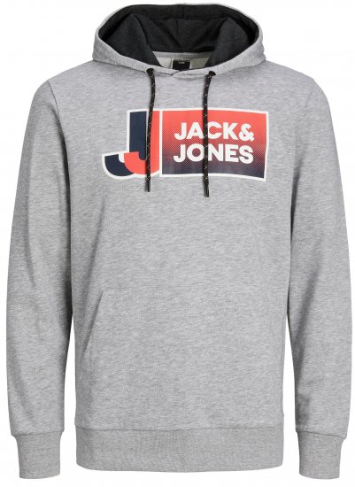 Jack & Jones JCOLOGAN Hoodie Light Grey Melange - Суичъри & cуичъри с качулка - мъжки суичъри големи размери