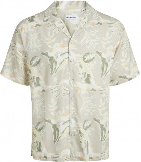 Jack & Jones JEFF FLORAL AOP RESORT Short Sleeve SHIRT Light Grey - Ризи - мъжки ризи големи размери