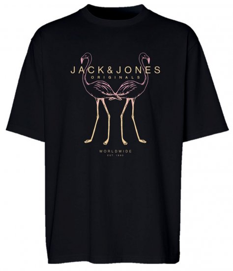Jack & Jones JORLAFAYETTE 2 FST T-Shirt Black - Тениски - мъжки тениски големи размери