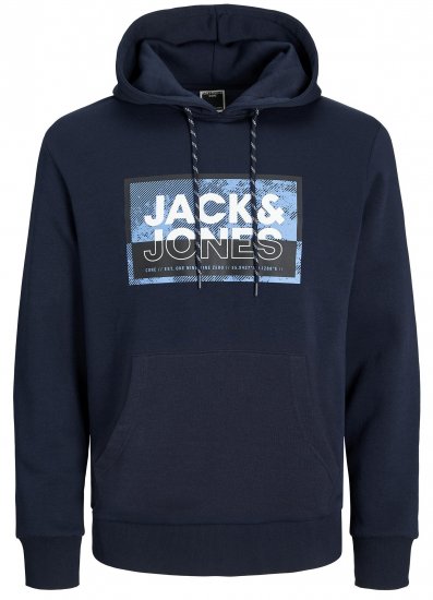 Jack & Jones JCOLOGAN SS24 PRINT Hoodie Navy Blazer - Суичъри & cуичъри с качулка - мъжки суичъри големи размери