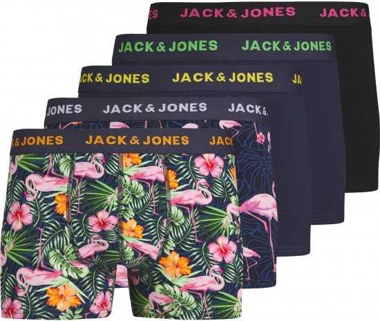Jack & Jones JACPINK FLAMINGO TRUNKS 5 PACK Navy Blazer - Бельо & Бански шорти - Мъжко бельо големи размери