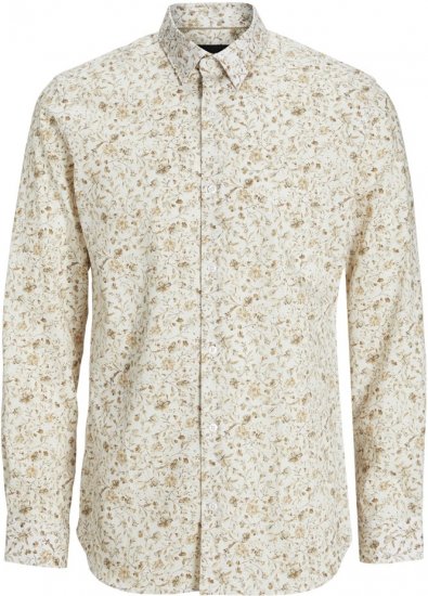 Jack & Jones BARNES Printed Dobby Long Sleeve Shirt Cloud Dancer - Ризи - мъжки ризи големи размери