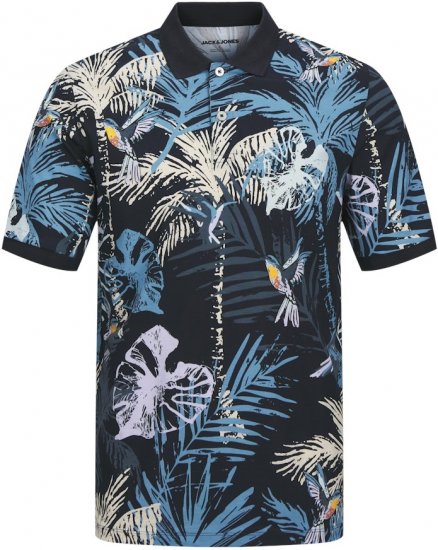 Jack & Jones Hawaii AOP Short Sleeve Polo Blue - Поло тениски - мъжки тениски с яка големи размери