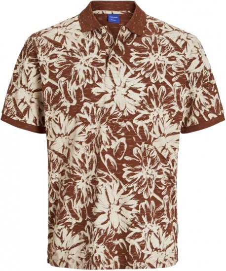 Jack & Jones Split AOP Print Polo Brown - Поло тениски - мъжки тениски с яка големи размери