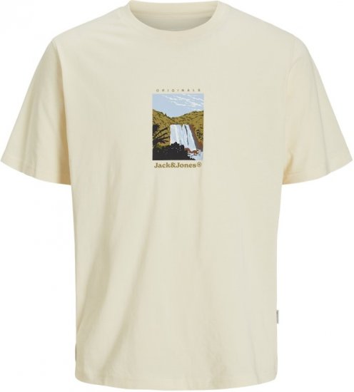 Jack & Jones Split Front Graphic Crew Neck T-Shirt Antique White - Тениски - мъжки тениски големи размери