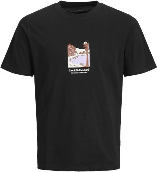 Jack & Jones Split Front Graphic Crew Neck T-Shirt Black - Тениски - мъжки тениски големи размери
