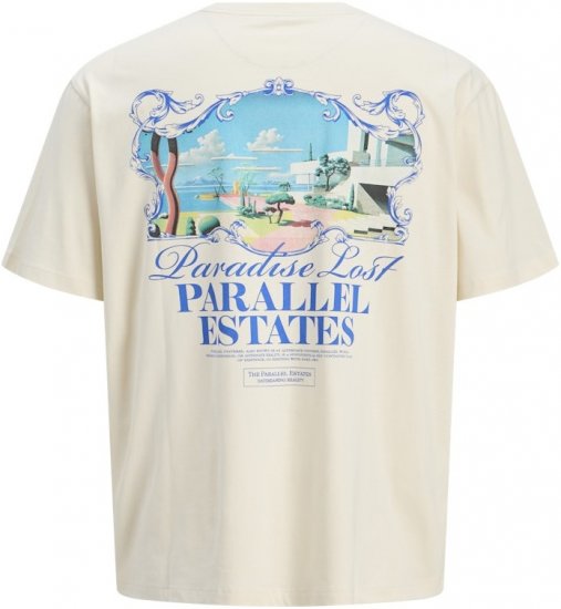 Jack & Jones Parallel Crew Neck T-Shirt Antique White - Тениски - мъжки тениски големи размери