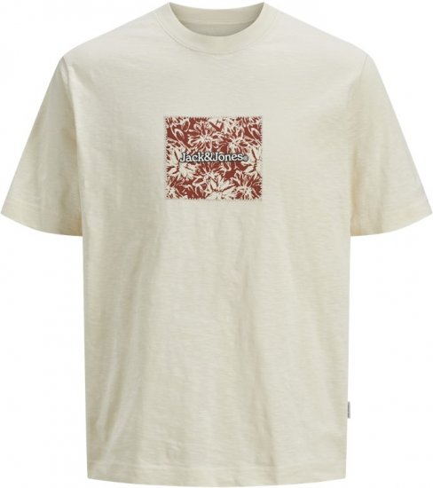 Jack & Jones Split Branding AOP Crew Neck T-Shirt Antique White - Тениски - мъжки тениски големи размери
