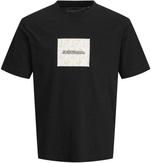 Jack & Jones Split Branding AOP Crew Neck T-Shirt Black - Тениски - мъжки тениски големи размери