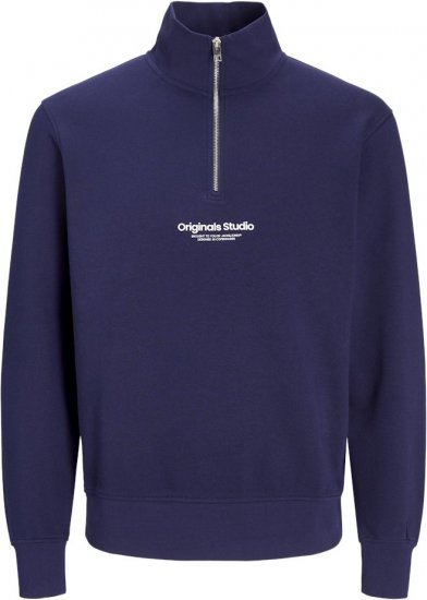 Jack & Jones Esterbro High Neck Quarter Zip Sweatshirt Ocean Cavern - Суичъри & cуичъри с качулка - мъжки суичъри големи размери