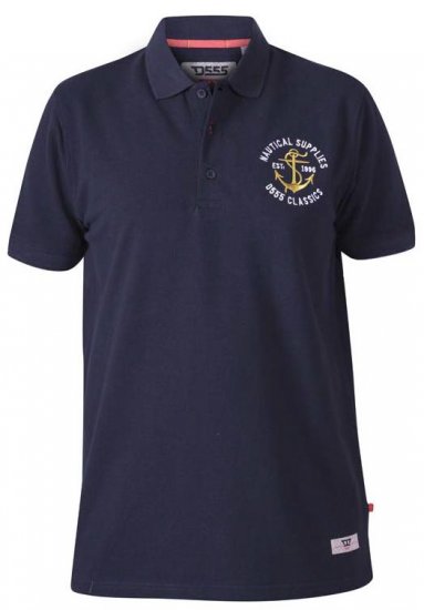 D555 Jefferson Short Sleeve Pique Polo Navy - Поло тениски - мъжки тениски с яка големи размери