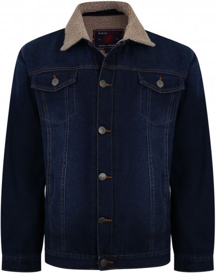 Kam Jeans 406 Sherpa Lined Denim Jacket Dark Used TALL SIZES - МЪЖКО ОБЛЕКЛО MT-6XLT - дрехи за високи мъже