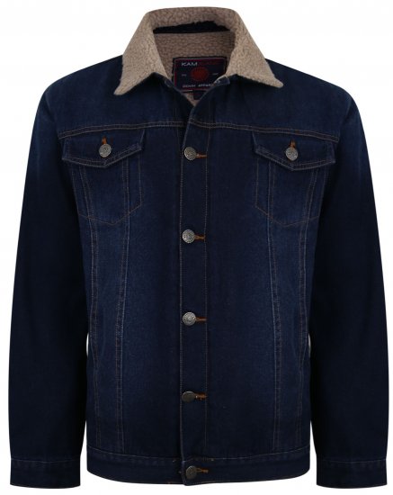 Kam Jeans 406 Sherpa Lined Denim Jacket Dark Used - Якета - мъжки якета големи размери