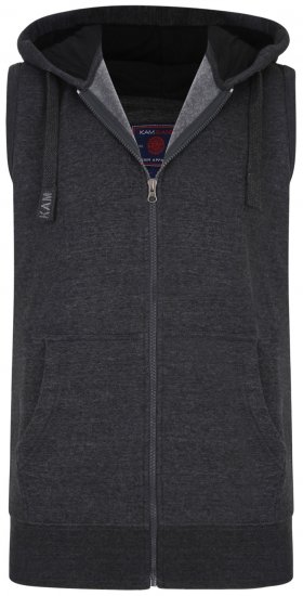 Kam Jeans Sleeveless Zip Thru Hoody Charcoal - Суичъри & cуичъри с качулка - мъжки суичъри големи размери