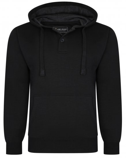 Kam Jeans 508B 1/4 Button Hoodie Black - Суичъри & cуичъри с качулка - мъжки суичъри големи размери