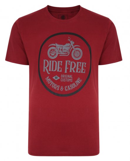 Kam Jeans Ride Free Crew Neck T-Shirt Wine - Тениски - мъжки тениски големи размери