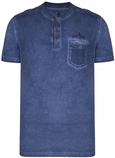 Kam Jeans 5343 Grandad collar T-shirt Indigo - Тениски - мъжки тениски големи размери