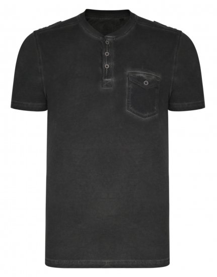 Kam Jeans Grandad Collar Fashion Tee Black - Тениски - мъжки тениски големи размери