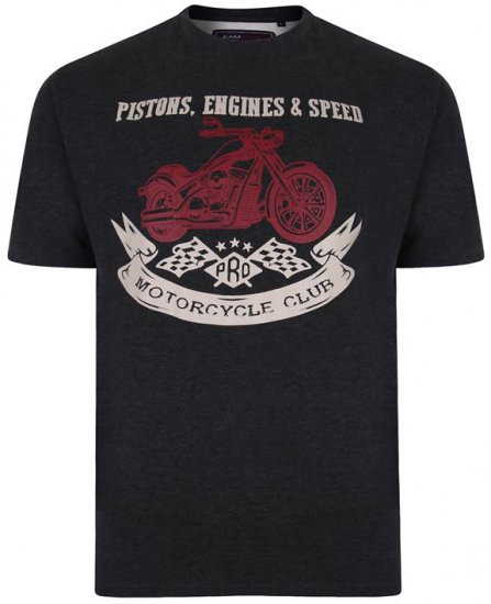 Kam Jeans 5351 Piston Motors Club T-shirt Charcoal - Тениски - мъжки тениски големи размери