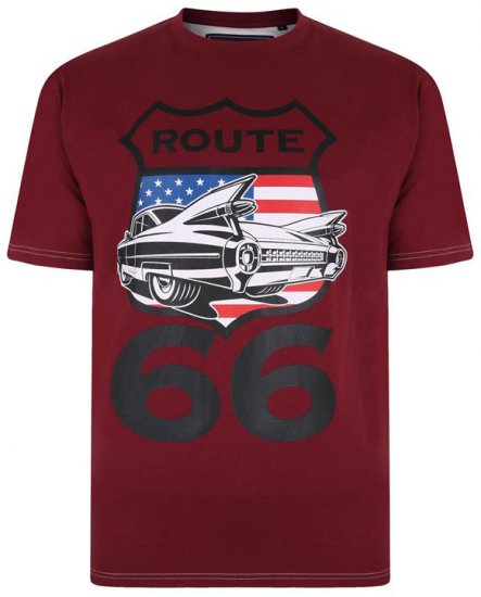 Kam Jeans Route 66 Print T-shirt Burgundy - Тениски - мъжки тениски големи размери