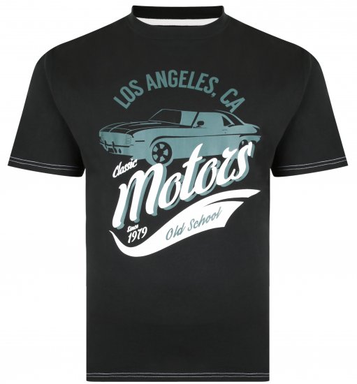 Kam Jeans 5369 Motors Print T-shirt Black - Тениски - мъжки тениски големи размери