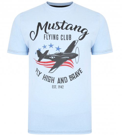 Kam Jeans Mustang Flying Club T-shirt Sky - Тениски - мъжки тениски големи размери