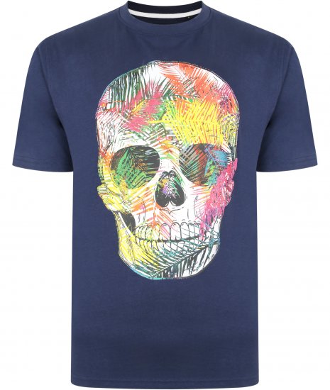 Kam Jeans 5375 Coloured Skull Print T-shirt Navy - Тениски - мъжки тениски големи размери