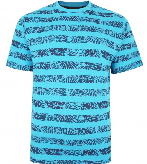 Kam Jeans 5380 Stripe Floral T-shirt Turk Blue - Тениски - мъжки тениски големи размери