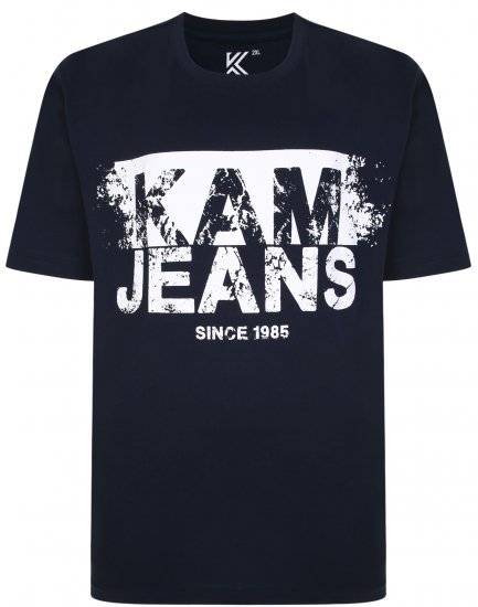Kam Jeans 5384 Kam Logo Printed Tee Navy - Тениски - мъжки тениски големи размери
