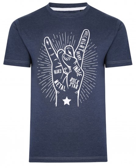 Kam Jeans 5390 Rock Star Print T-Shirt Indigo - Тениски - мъжки тениски големи размери