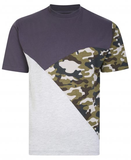 Kam Jeans 5394 Cut & Saw Camo Panel T-Shirt Charcoal - Тениски - мъжки тениски големи размери