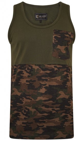 Kam Jeans 5399 Camo Panelled Sleeveless T-Shirt Khaki - Тениски - мъжки тениски големи размери