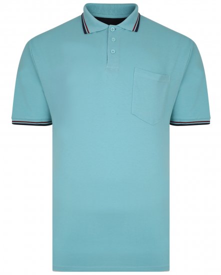 Kam Jeans 5400B Tipped Polo with Pocket Aqua - Поло тениски - мъжки тениски с яка големи размери