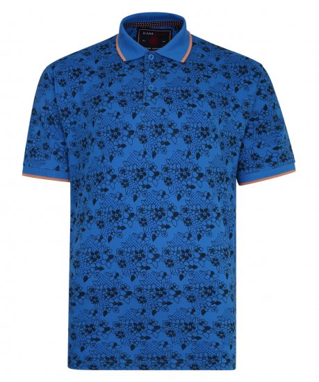 Kam Jeans Floral Print Polo Blue - Поло тениски - мъжки тениски с яка големи размери